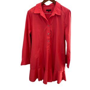 Quince Organic Cotton Poplin Drop Waist Shirt Dress Spicy Coral Sz Large Pockets